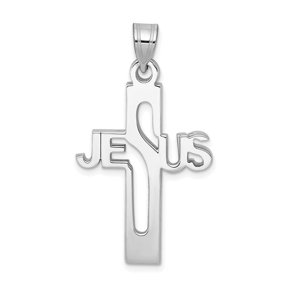Diamond2Deal 925 Sterling Silver Rhodium-Plated Jesus Cross Medium Pendant for Women (L- 1.4 inch, W- 0.8 inch)