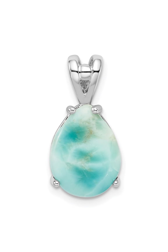 925 Sterling Silver Rhodium-Plated Lab Created Larimar Teardrop Pendant for Women