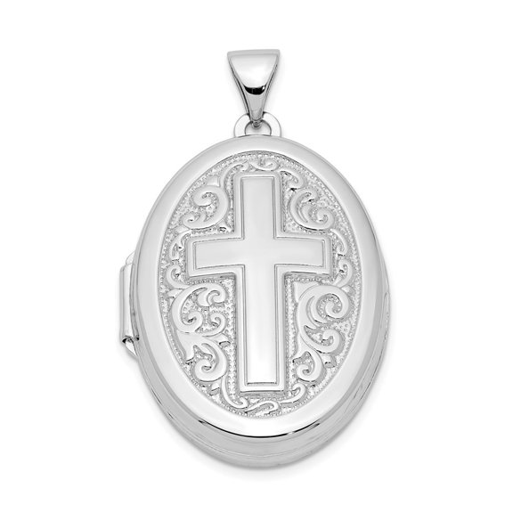 Diamond2Deal 925 Sterling Silver Rhodium-Plated Oval Cross Locket Pendant for Women