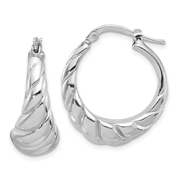Diamond2Deal 925 Sterling Silver Rhodium-Plated Oval Shrimp Hoop Earrings for Women (L- 1.04 inch, W- 0.9 inch)