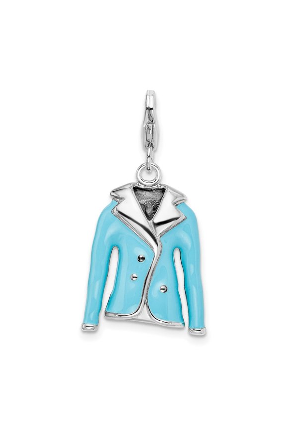925 Sterling Silver Rhodium-Plated Polished 3-D Blue Enameled Jacket Charm Pendant for Women
