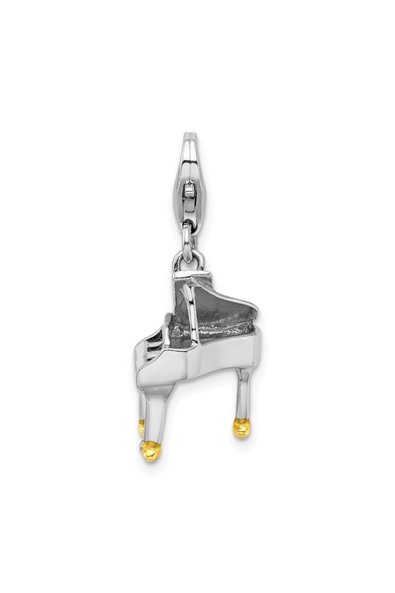 925 Sterling Silver Rhodium-Plated Polished 3-D Enameled Piano Charm Pendant for Women