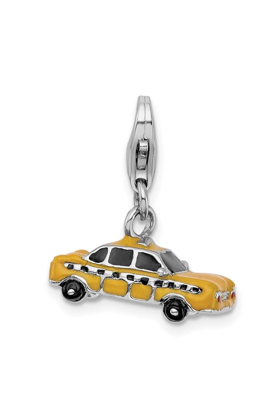 925 Sterling Silver Rhodium-Plated Polished 3-D Enameled Taxi Cab Charm Pendant for Women