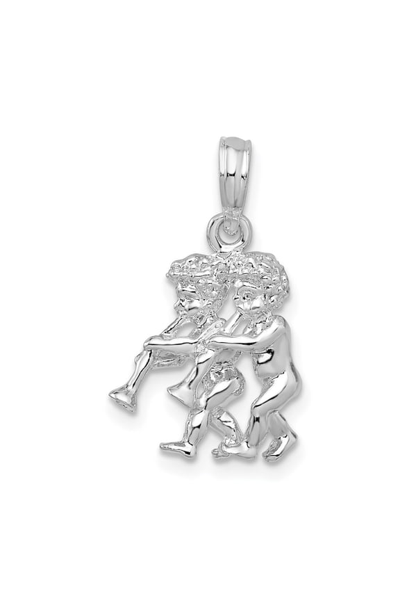 925 Sterling Silver Rhodium-Plated Polished 3D Gemini Zodiac Pendant for Women