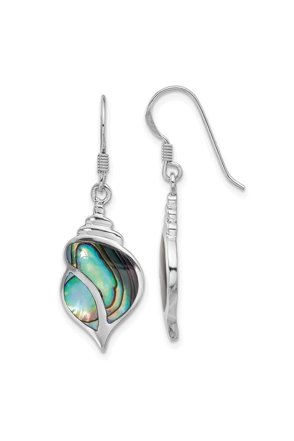 925 Sterling Silver Rhodium-Plated Polished Abalone Dangle Shell Earrings for Women