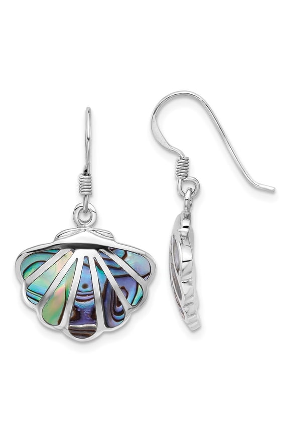 925 Sterling Silver Rhodium-Plated Polished Abalone Shell Dangle Earrings for Women