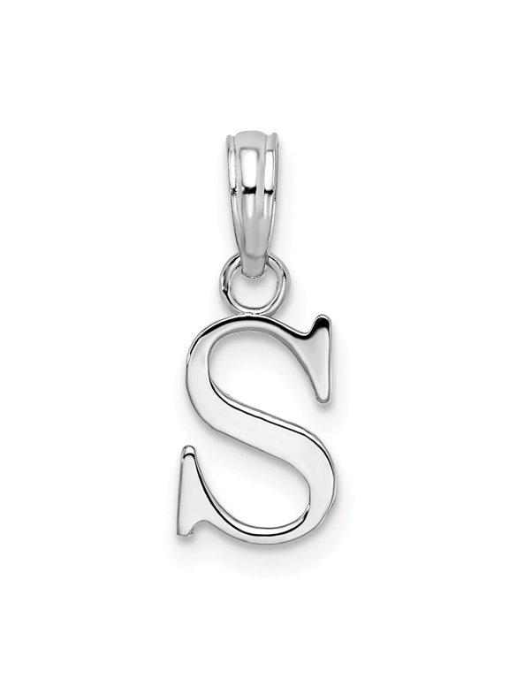 925 Sterling Silver Rhodium-Plated Polished Block Initial -S- Pendant for Women