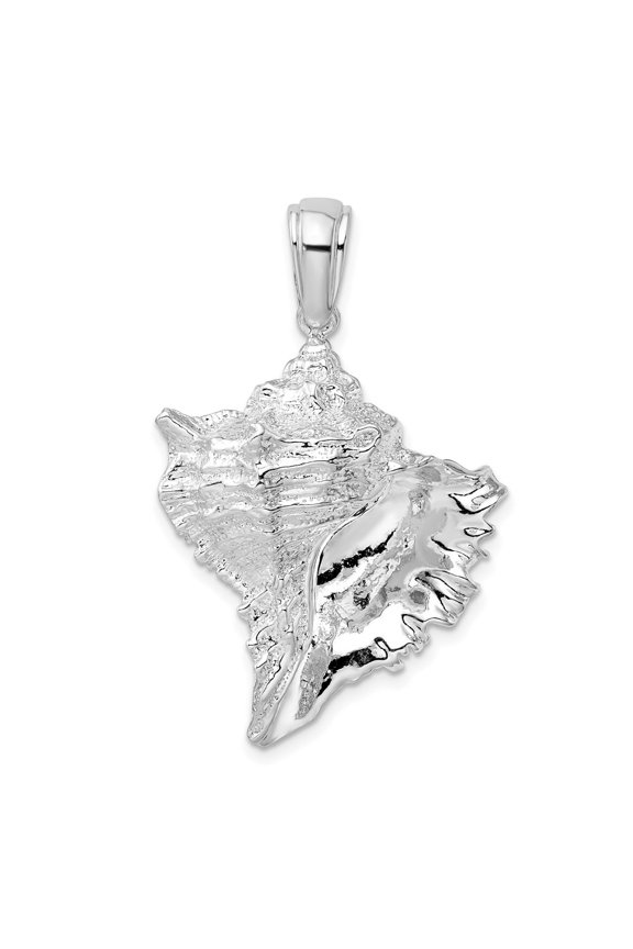 925 Sterling Silver Rhodium-Plated Polished Conch Shell Pendant for Women (L- 1.51 in)