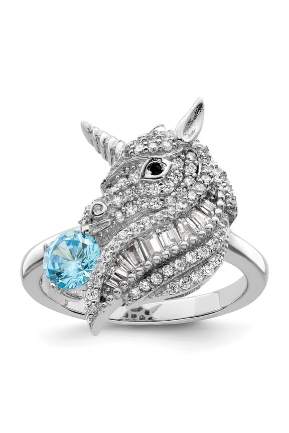 Sterling Silver Rhodium Plated Polished Cubic Zirconia Unicorn Ring Size 6 for Women