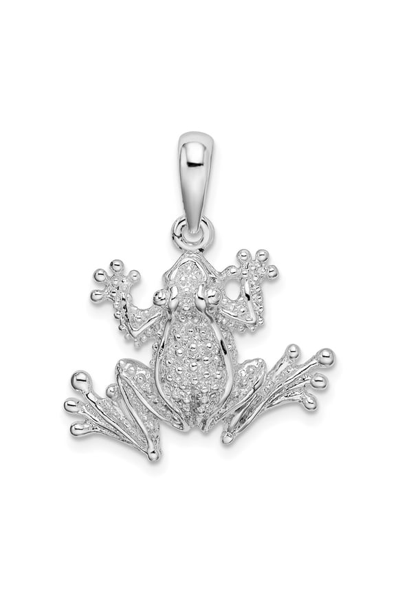 925 Sterling Silver Rhodium-Plated Polished Frog Pendant for Women