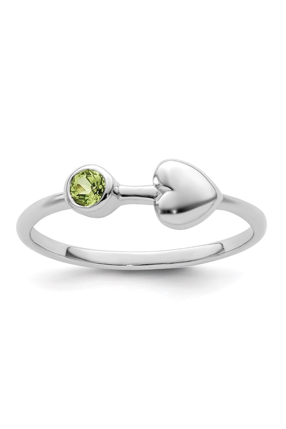 925 Sterling Silver Rhodium Plated Polished Heart Peridot Ring Size 8 for Women