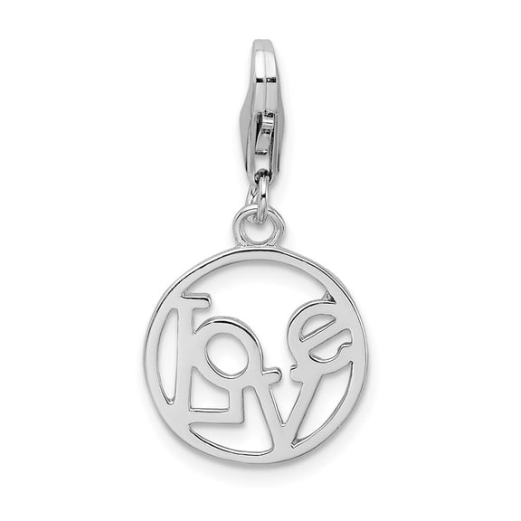 Diamond2Deal 925 Sterling Silver Rhodium-Plated Polished LOVE in Open Circle Charm Pendant for Women