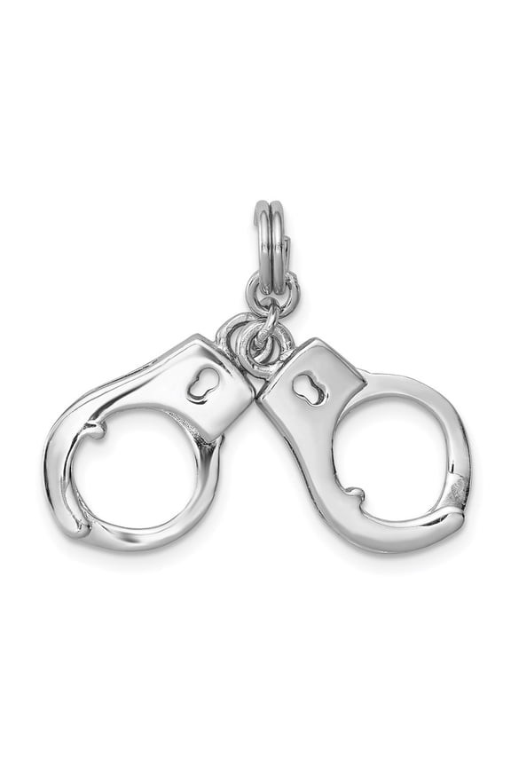 925 Sterling Silver Rhodium-Plated Polished Movable Handcuffs Charm Pendant for Men