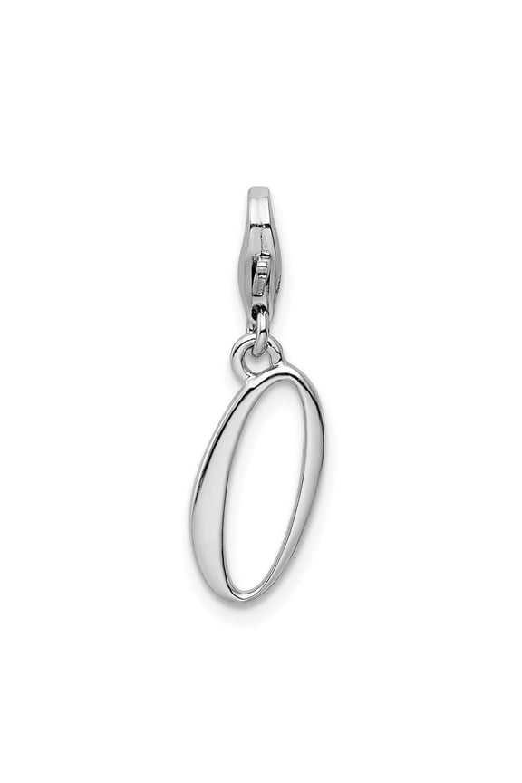 925 Sterling Silver Rhodium-Plated Polished Number 0 Charm Pendant for Women with Fancy Lobster Clasp