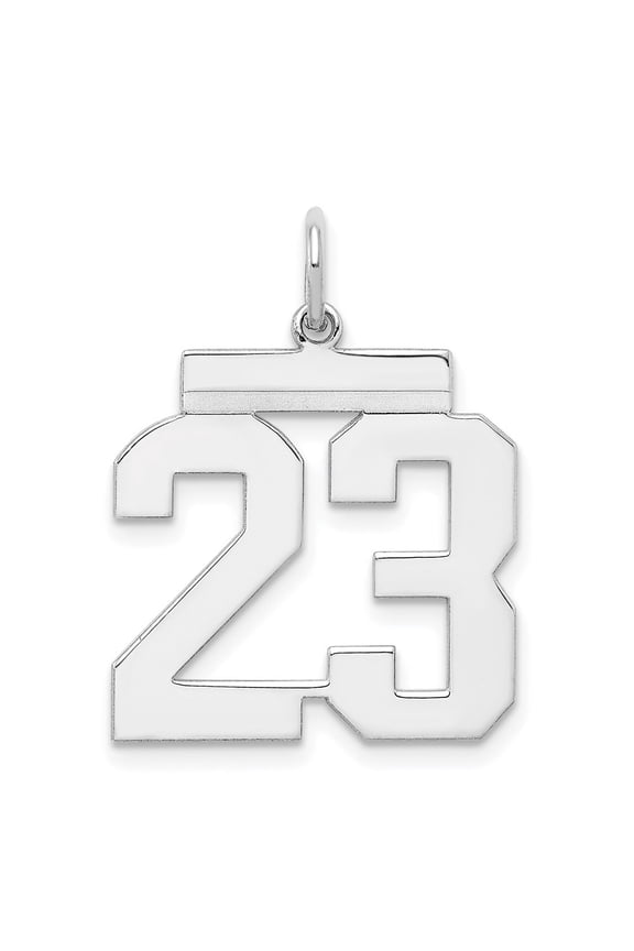 925 Sterling Silver Rhodium-Plated Polished Number 23 Charm Pendant for Women