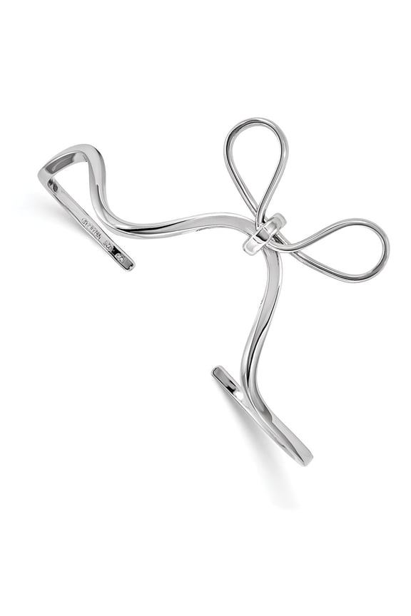 925 Sterling Silver Rhodium-Plated Polished Ribbon Bow Cuff Bangle Bracelet for Women