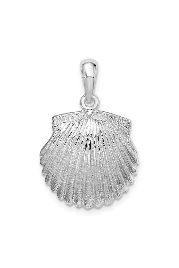 925 Sterling Silver Rhodium-Plated Polished Scallop Shell Pendant for Women (L- 1.02 in)