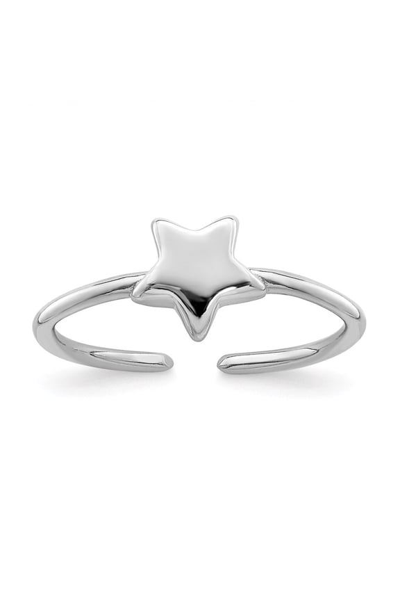 925 Sterling Silver Rhodium Plated Polished Star Adjustable Toe Ring for Women