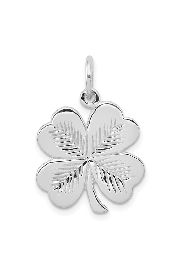 925 Sterling Silver Rhodium-Plated Polished/Textured 4 Leaf Clover Pendant for Men