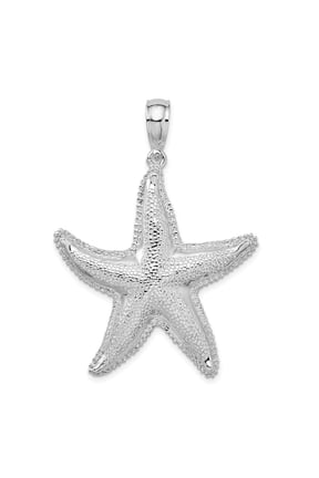 925 Sterling Silver Rhodium-Plated Polished Textured Starfish Pendant for Women