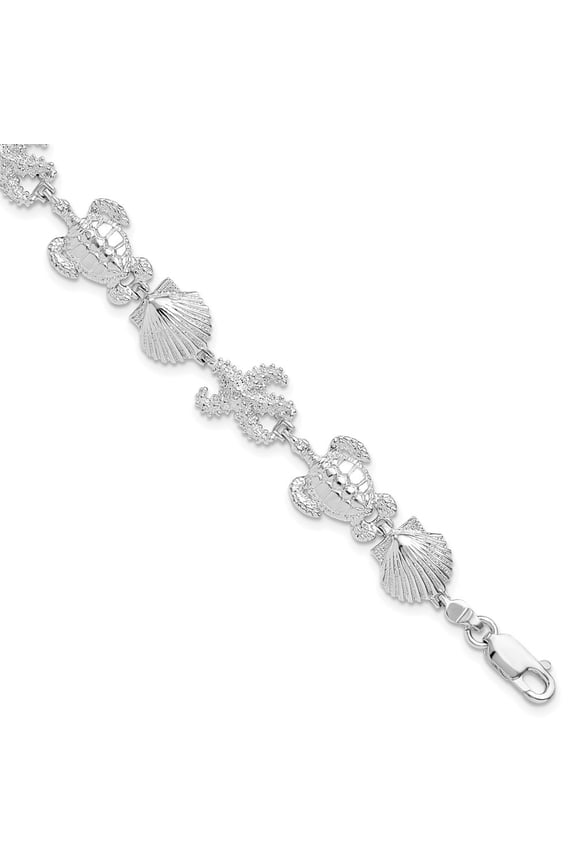 Diamond2Deal 925 Sterling Silver Rhodium-Plated Polished Turtle Shell Starfish Bracelet for Women 7.5"