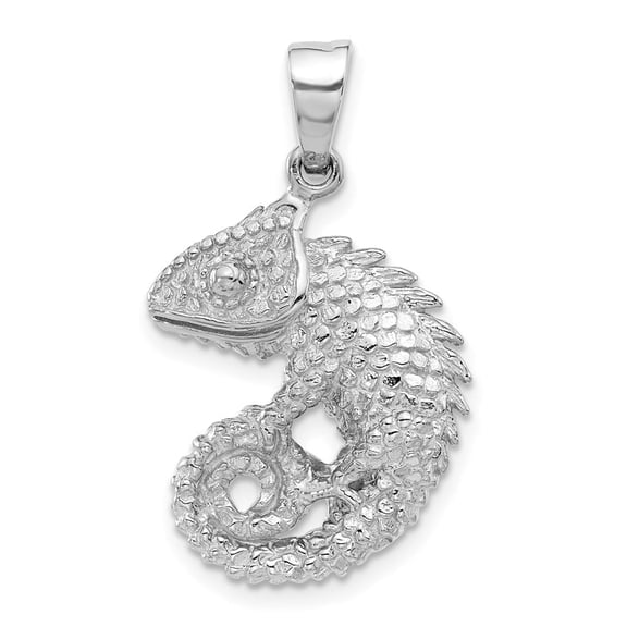Diamond2Deal 925 Sterling Silver Rhodium-Plated Polished and Textured 3D Iguana Pendant for Women (L- 1.22 inch, W-0.73 inch)