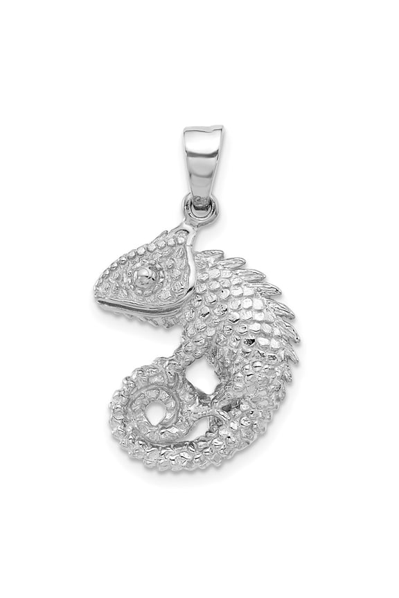 925 Sterling Silver Rhodium-Plated Polished and Textured 3D Iguana Pendant for Women (L-30.75 mm, W-18.5 mm)