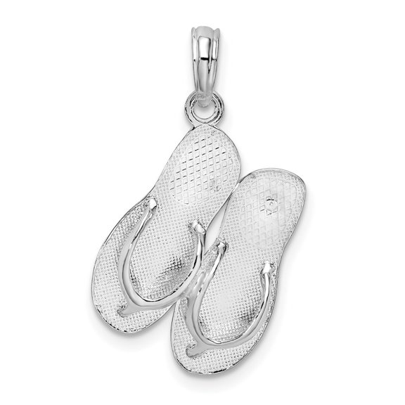 Diamond2Deal 925 Sterling Silver Rhodium-Plated Polished and Textured Key West Flip Flops Pendant (L-26.45 mm)