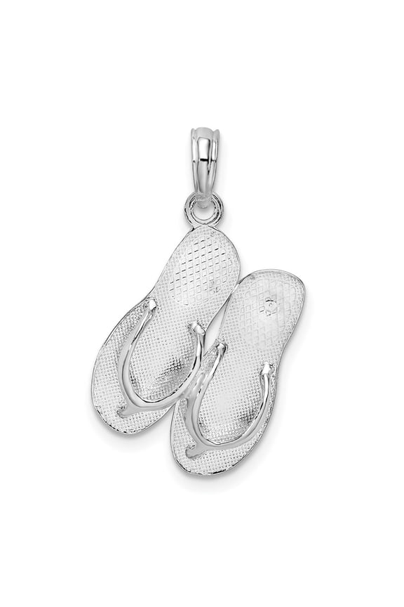 925 Sterling Silver Rhodium-Plated Polished and Textured Key West Flip Flops Pendant (L-26.45 mm)