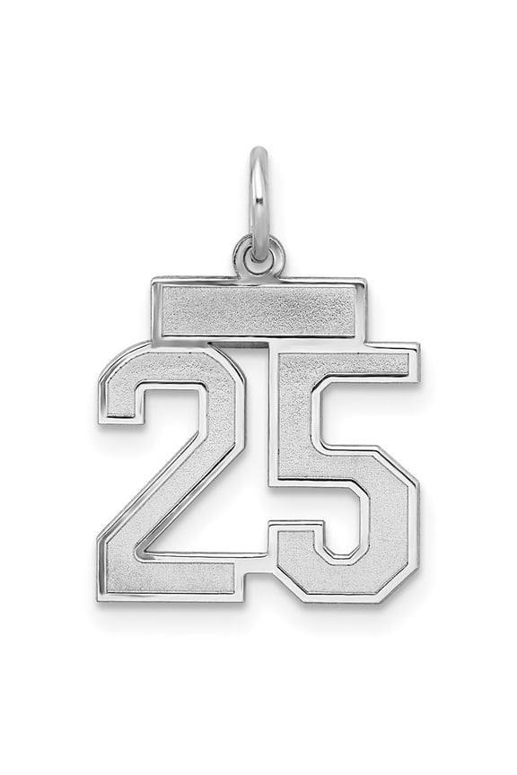 925 Sterling Silver Rhodium-Plated Satin Number 25 Charm Pendant for Women