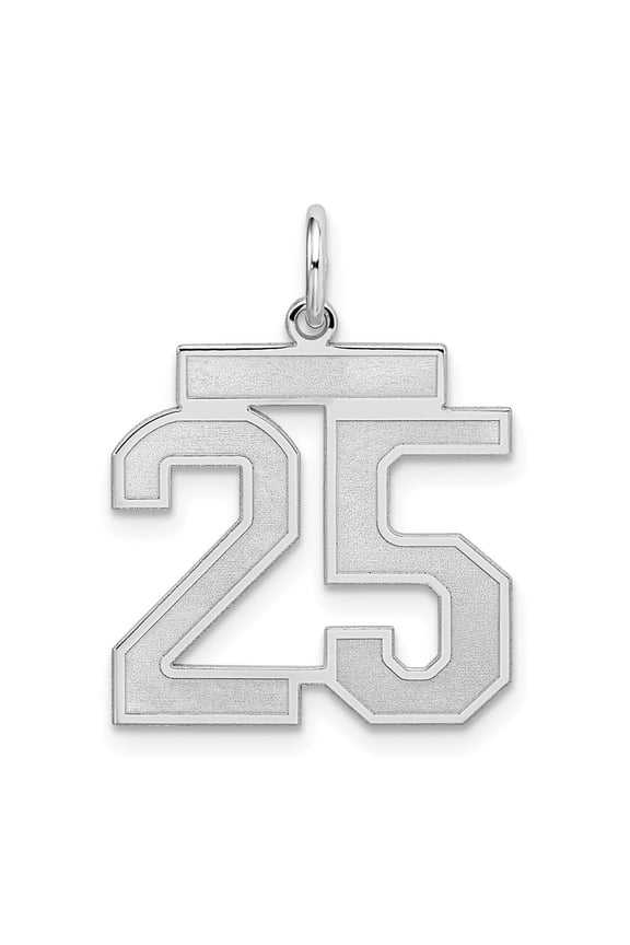 925 Sterling Silver Rhodium-Plated Satin Number 25 Charm Pendant for Women