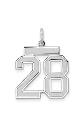 925 Sterling Silver Rhodium-Plated Satin Number 28 Charm Pendant for Women