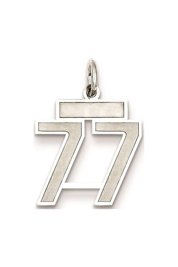 925 Sterling Silver Rhodium-Plated Satin Number 77 Charm Pendant for Women