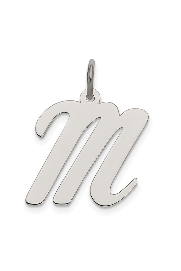 925 Sterling Silver Rhodium-Plated Script Letter M Initial Charm Pendant for Women