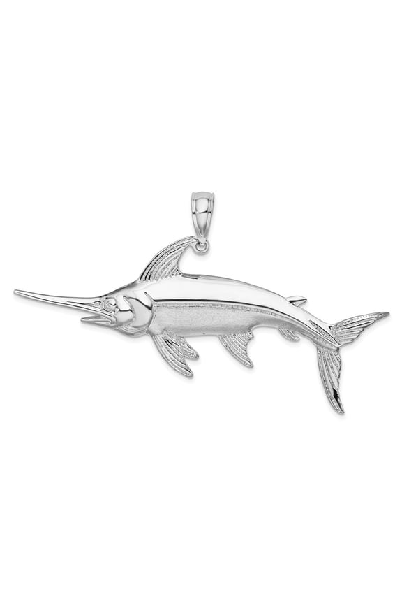 925 Sterling Silver Rhodium-Plated Swordfish Pendant for Women (L- 1.7 in, W- 2.9 in)