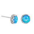 thumbnail image 1 of Diamond2Deal 925 Sterling Silver Rhodium-Plated Synthetic Blue Opal Post Earrings for Women, 1 of 1