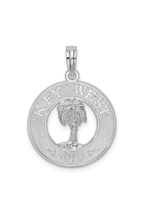925 Sterling Silver Rhodium-Plated Textured Key West with Palm Tree Pendant for Women
