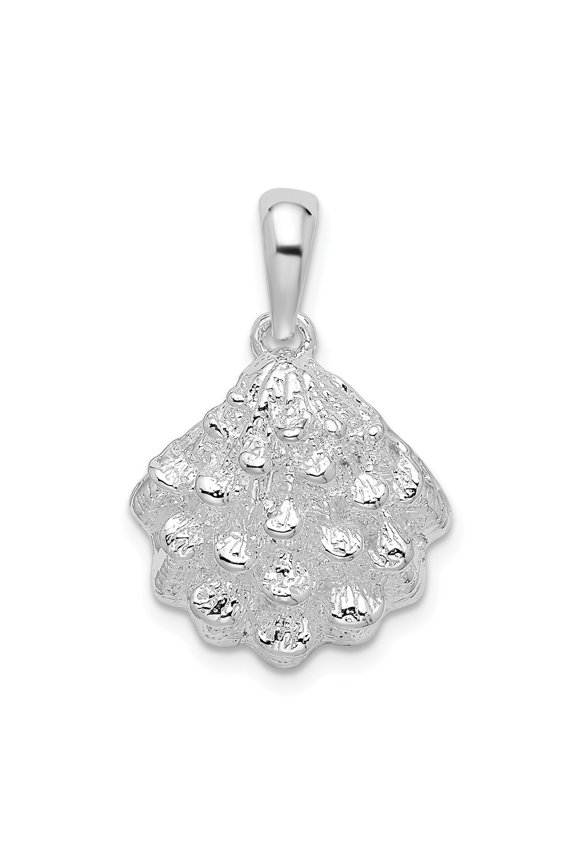 925 Sterling Silver Rhodium-Plated Textured Oyster Shell Pendant for Women (L- 0.97 in)
