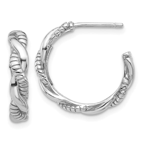 Diamond2Deal 925 Sterling Silver Rhodium-Plated Textured Twisted C-Hoop Earrings for Women (L- 0.78 inch, W- 0.79 inch)