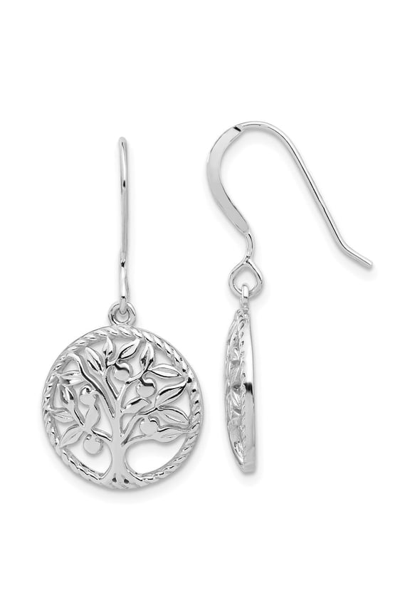 Diamond2Deal 925 Sterling Silver Rhodium-Plated Tree of Life Dangle Earrings for Women (L- 1.3 inch, W- 0.63 inch)
