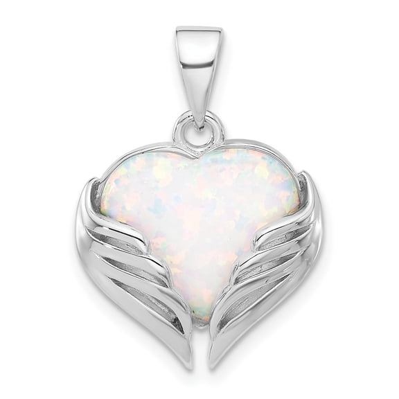Diamond2Deal 925 Sterling Silver Rhodium-Plated White Created Opal Heart Wings Pendant for Women
