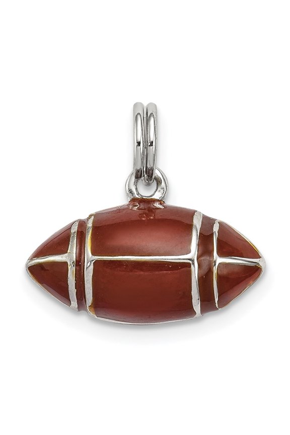 925 Sterling Silver Rhodium-Plated and Brown Enameled 3D Football Charm Pendant for Women