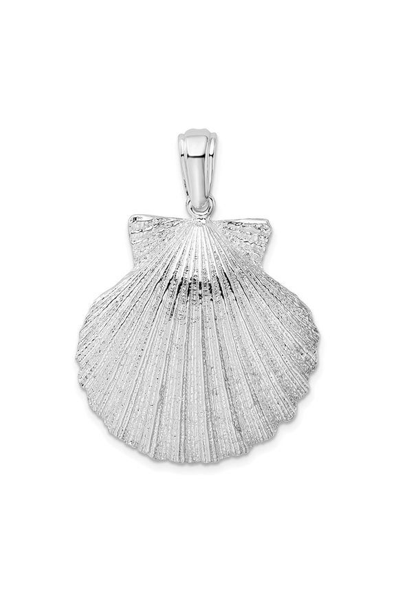 925 Sterling Silver Rhodium-Plated and Textured Shell Pendant for Women (L- 1.53 in)