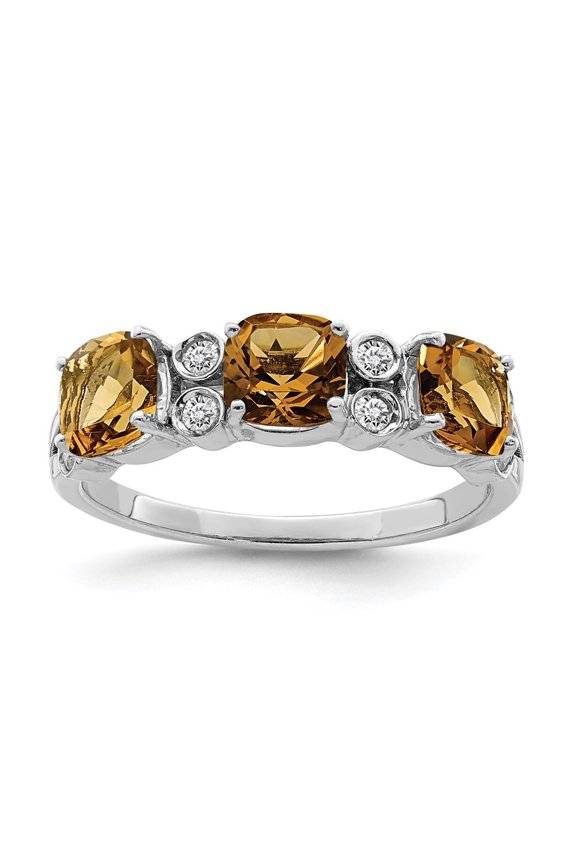 925 Sterling Silver Rhodium Whiskey Quartz & Diamond Ring for Women Size- 7