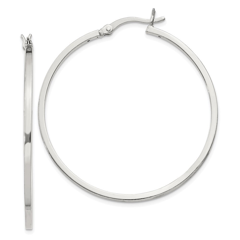 Diamond2Deal 925 Sterling Silver Rhodium-plated 1.5x40mm Hoop Earrings for Women (L- 1.58 inch, W- 1.58 inch)