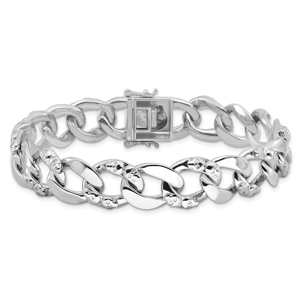 Diamond2Deal 925 Sterling Silver Rhodium-plated 12mm Skull Curb Link Bracelet for Men 8.25"