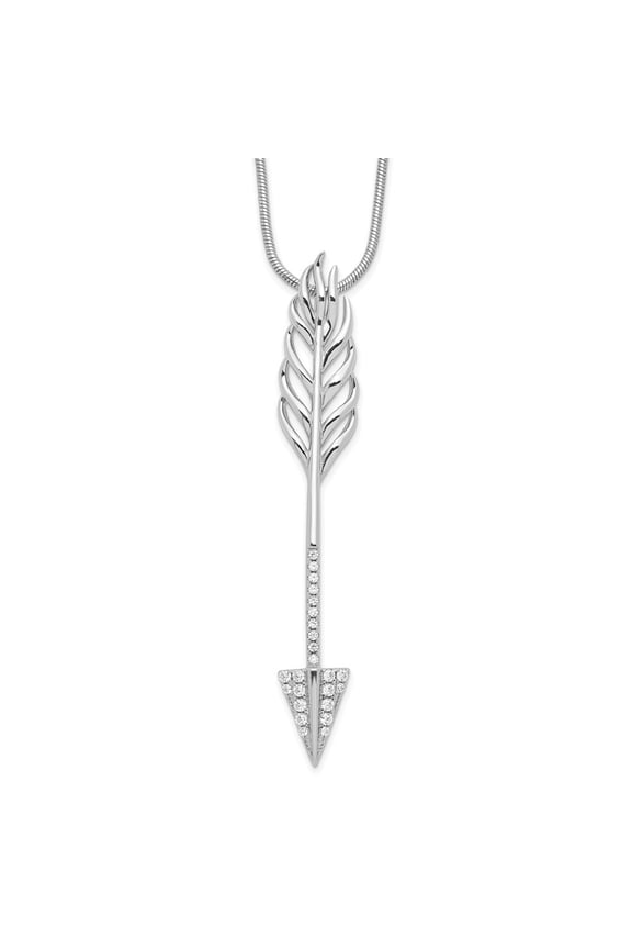 925 Sterling Silver Rhodium-plated 24 Stone Micro Pav CZ Arrow Necklace with 2 Inch Extender for Women 18"