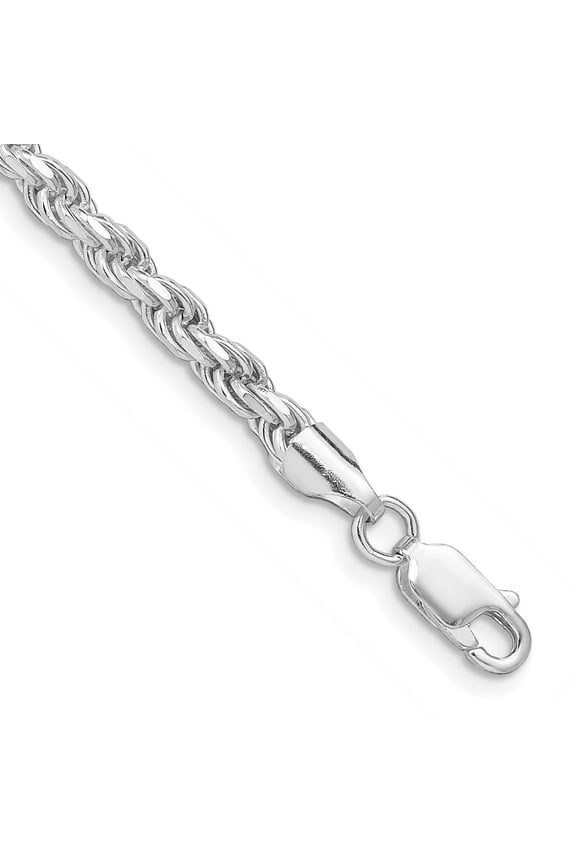 925 Sterling Silver Rhodium-plated 3.75mm Diamond-Cut Rope Chain Bracelet for Men 8"