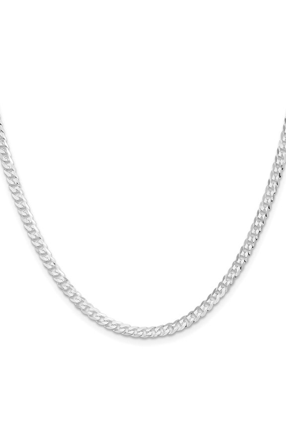 Diamond2Deal 925 Sterling Silver Rhodium-plated 3.8mm Flat Curb Chain Necklace for Men 18"