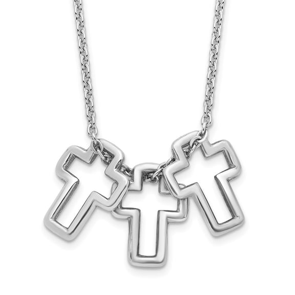 Diamond2Deal 925 Sterling Silver Rhodium-plated 3-Cross Necklace for Women 18"